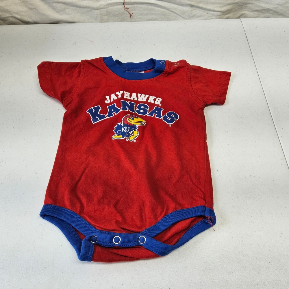 Kansas Jayhawks Bodysuit Kids 6/9 Months Red Blue Short Sleeve Snap On‎ Logo